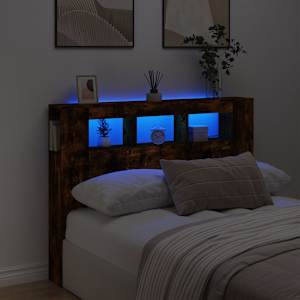 LED posteljno vzglavje dimljen hrast 140x18,5x103,5 cm inž. les