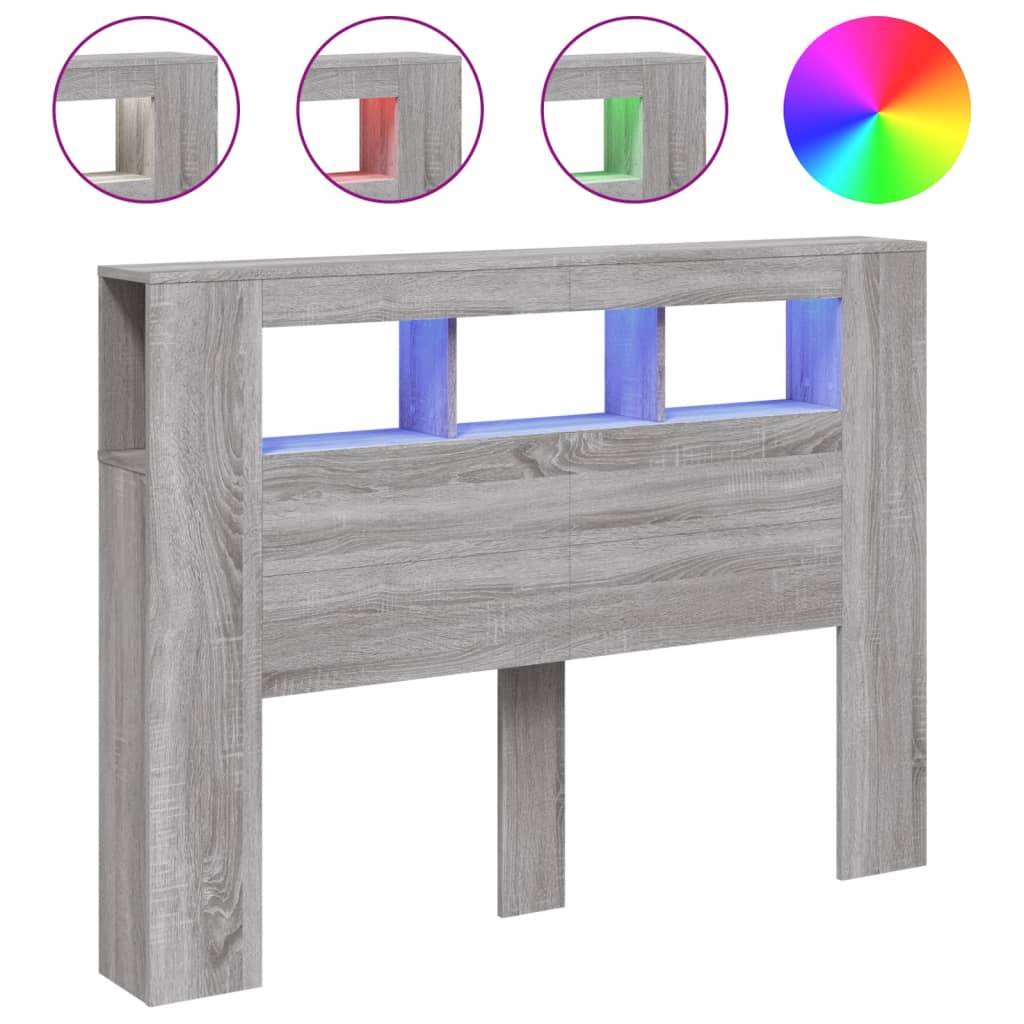 vidaXL Čelo postele s LED šedé sonoma 140 x 18,5 x 103,5 cm kompozit