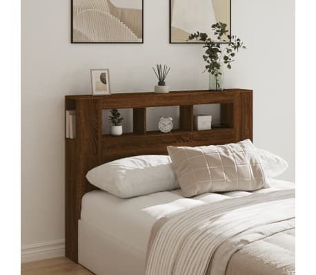 vidaXL T&ecirc;te de lit &agrave; LED ch&ecirc;ne marron 140x18,5x103,5cm bois ing&eacute;nierie