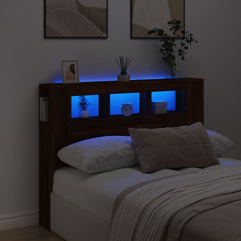 vidaXL Tăblie de pat cu LED, stejar maro, 140x18,5x103,5 cm, lemn