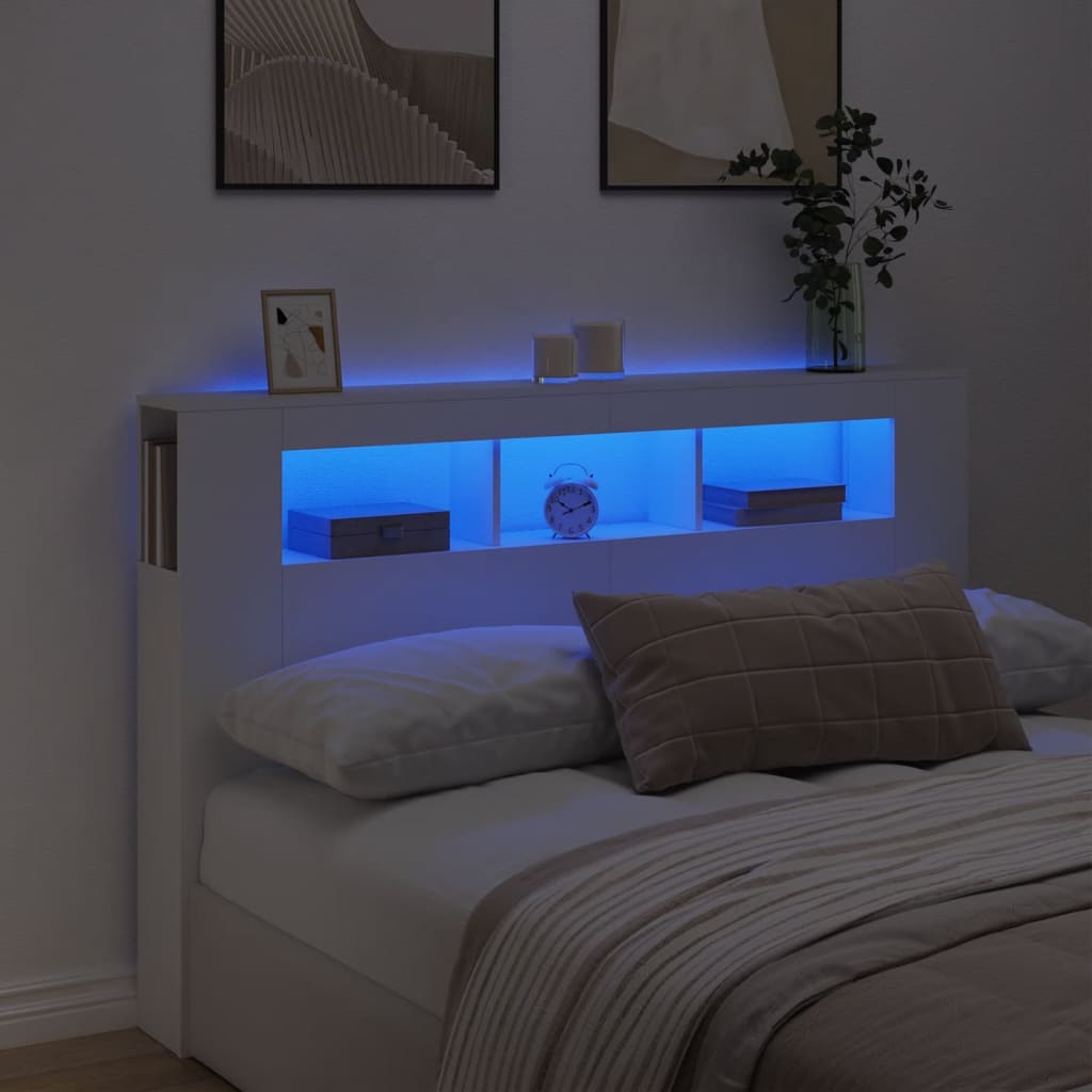 vidaXL Tăblie de pat cu LED, alb, 160×18,5×103,5 cm, lemn 160x185x1035