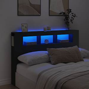 LED posteljno vzglavje črno 160x18,5x103,5 cm inženirski les