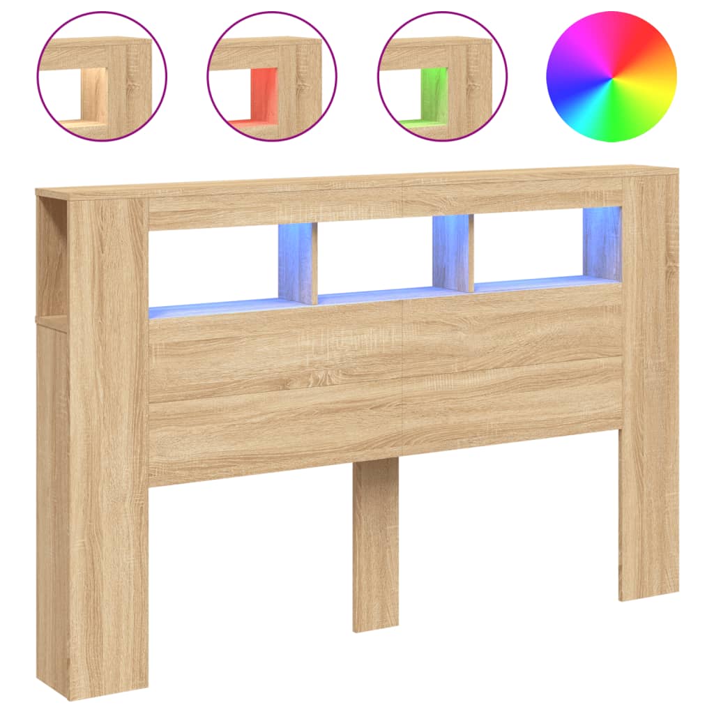 vidaXL Čelo postele s LED dub sonoma 160 x 18,5 x 103,5 cm kompozit