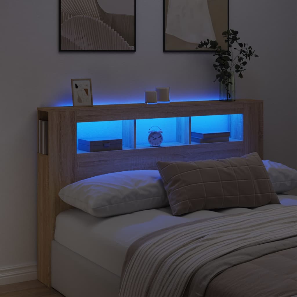 vidaXL Tăblie de pat cu LED, stejar sonoma, 160x18,5x103,5 cm, lemn