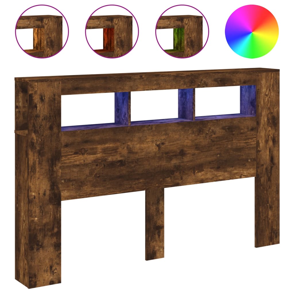 vidaXL ÄŚelo postele s LED kouĹ™ovĂ˝ dub 160 x 18,5 x 103,5 cm kompozit