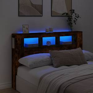LED posteljno vzglavje dimljen hrast 160x18,5x103,5 cm inž. les