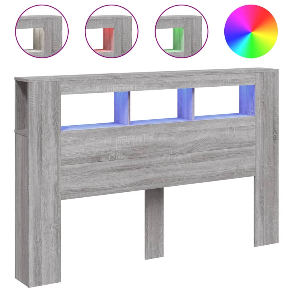vidaXL Čelo postele s LED šedé sonoma 160 x 18,5 x 103,5 cm kompozit