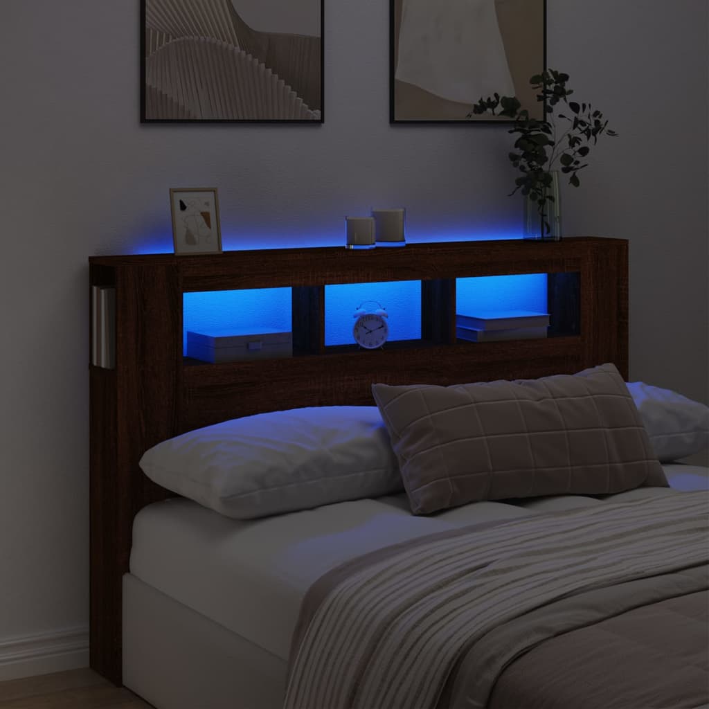 vidaXL Tăblie de pat cu LED, stejar maro, 160x18,5x103,5 cm, lemn