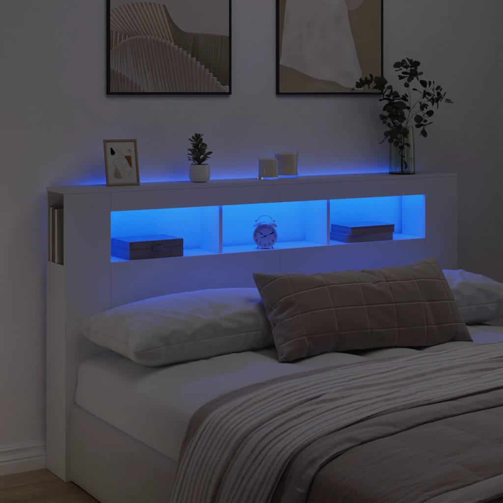 vidaXL Tăblie de pat cu LED, alb, 180x18,5x103,5 cm, lemn