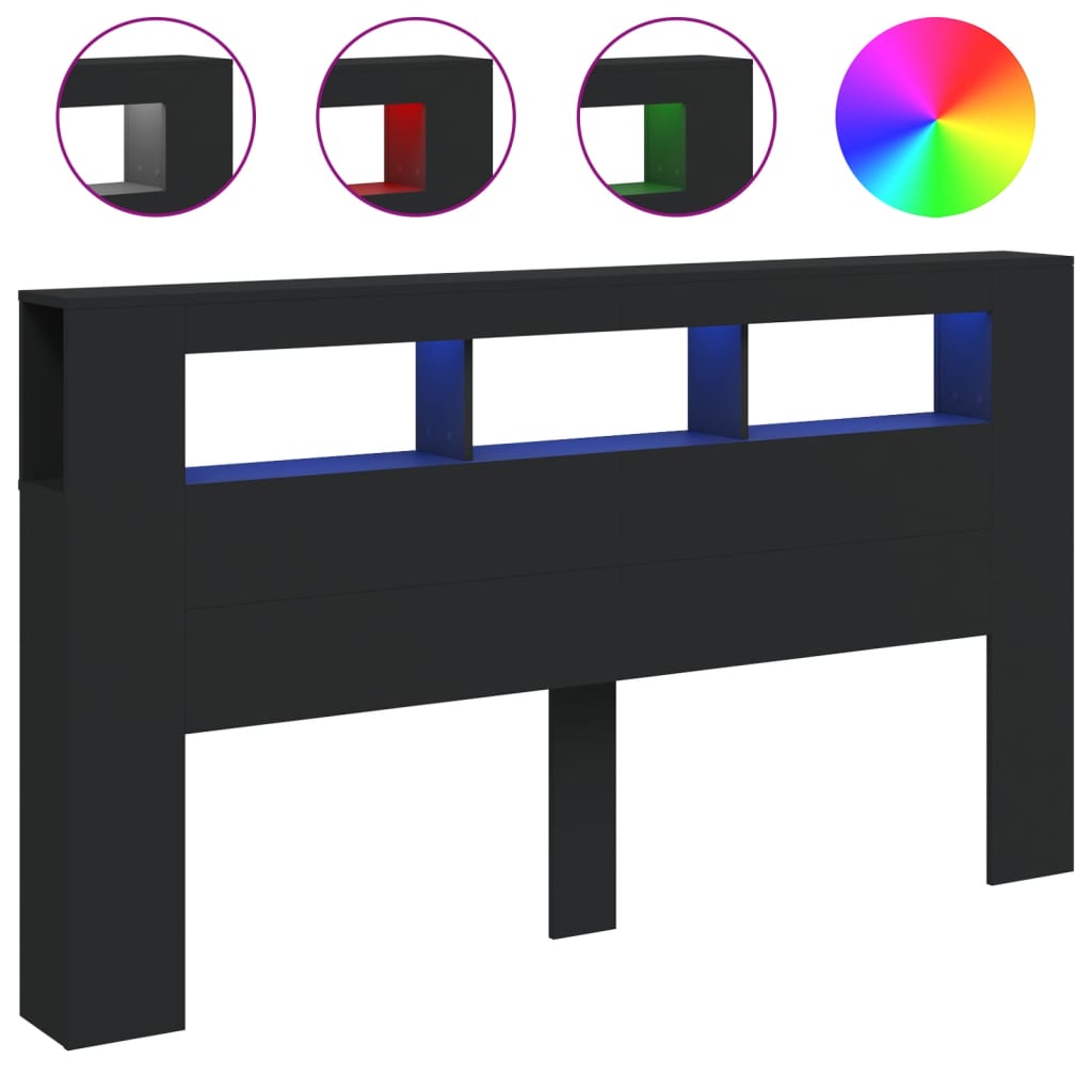 Thumbnail - vidaXL LED-Kopfteil Schwarz 180x18,5x103,5 cm Holzwerkstoff