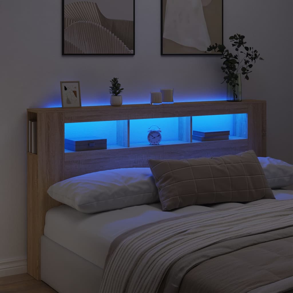 vidaXL Tăblie de pat cu LED, stejar sonoma, 180x18,5x103,5 cm, lemn