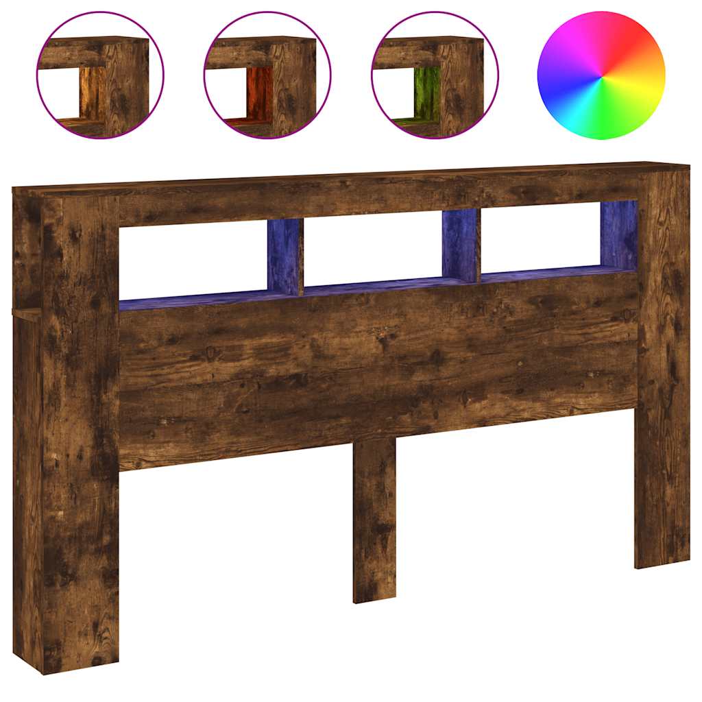 Thumbnail - vidaXL LED-Kopfteil Räuchereiche 180x18,5x103,5 cm Holzwerkstoff