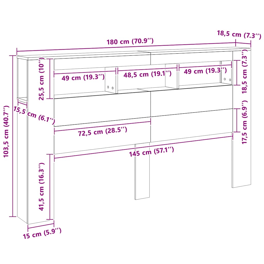 Čelo postele s LED kouřový dub 180 x 18,5 x 103,5 cm kompozit - obrázek 14