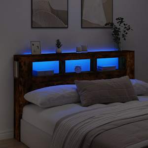 LED posteljno vzglavje dimljen hrast 180x18,5x103,5 cm inž. les