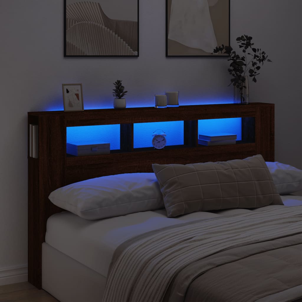 vidaXL Tăblie de pat cu LED, stejar maro, 180x18,5x103,5 cm, lemn