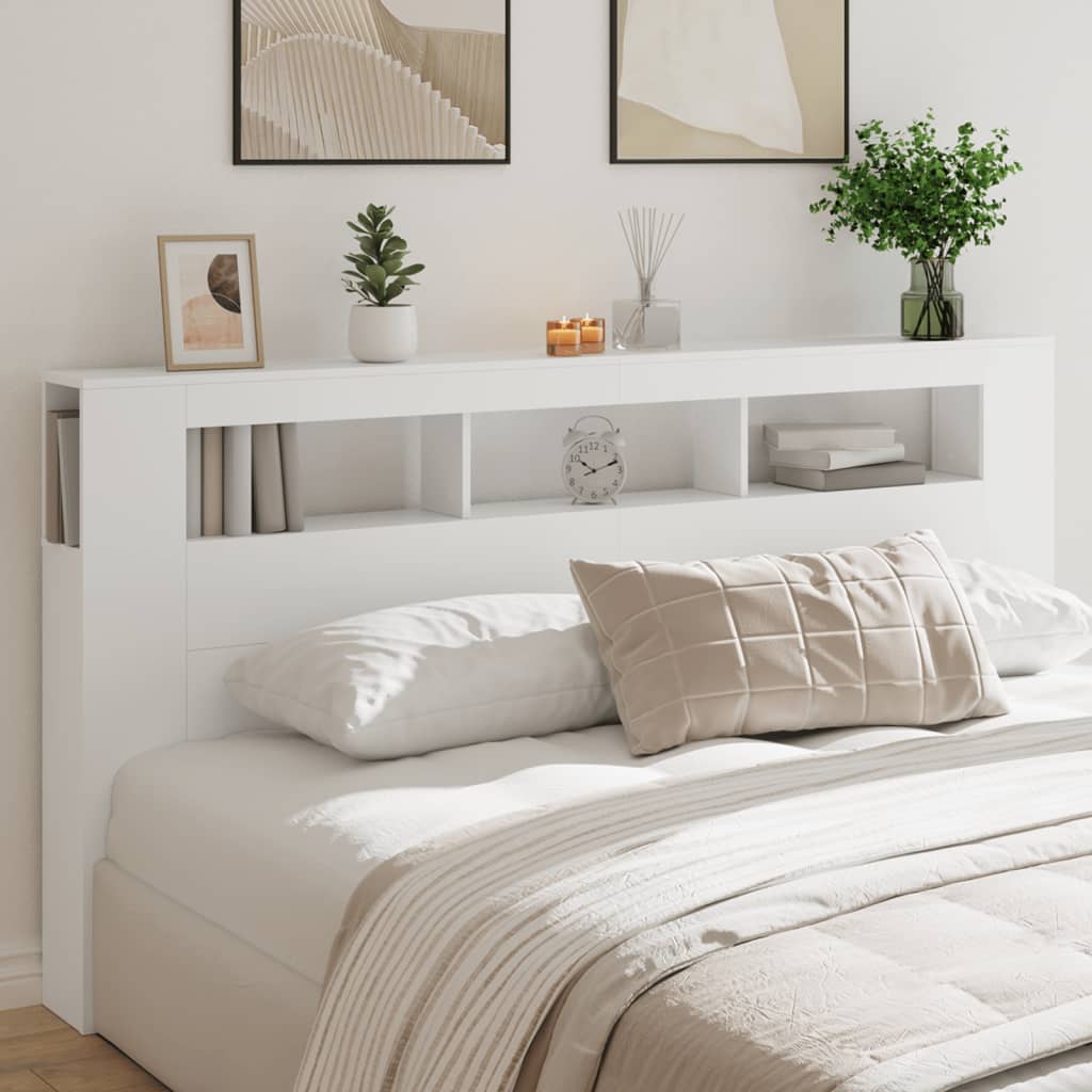 vidaXL Tăblie de pat cu LED, alb, 200x18,5x103,5 cm, lemn prelucrat