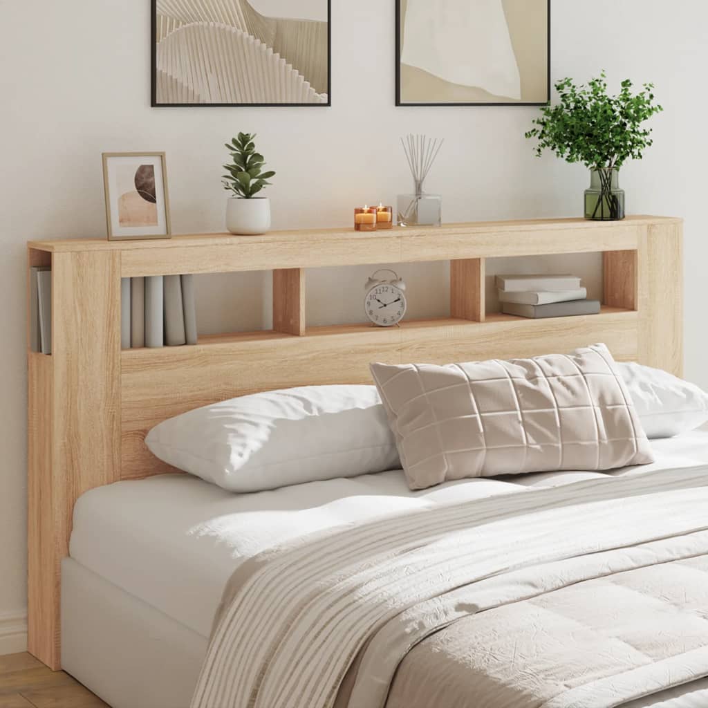 vidaXL Tăblie de pat cu LED, stejar sonoma, 200x18,5x103,5 cm, lemn