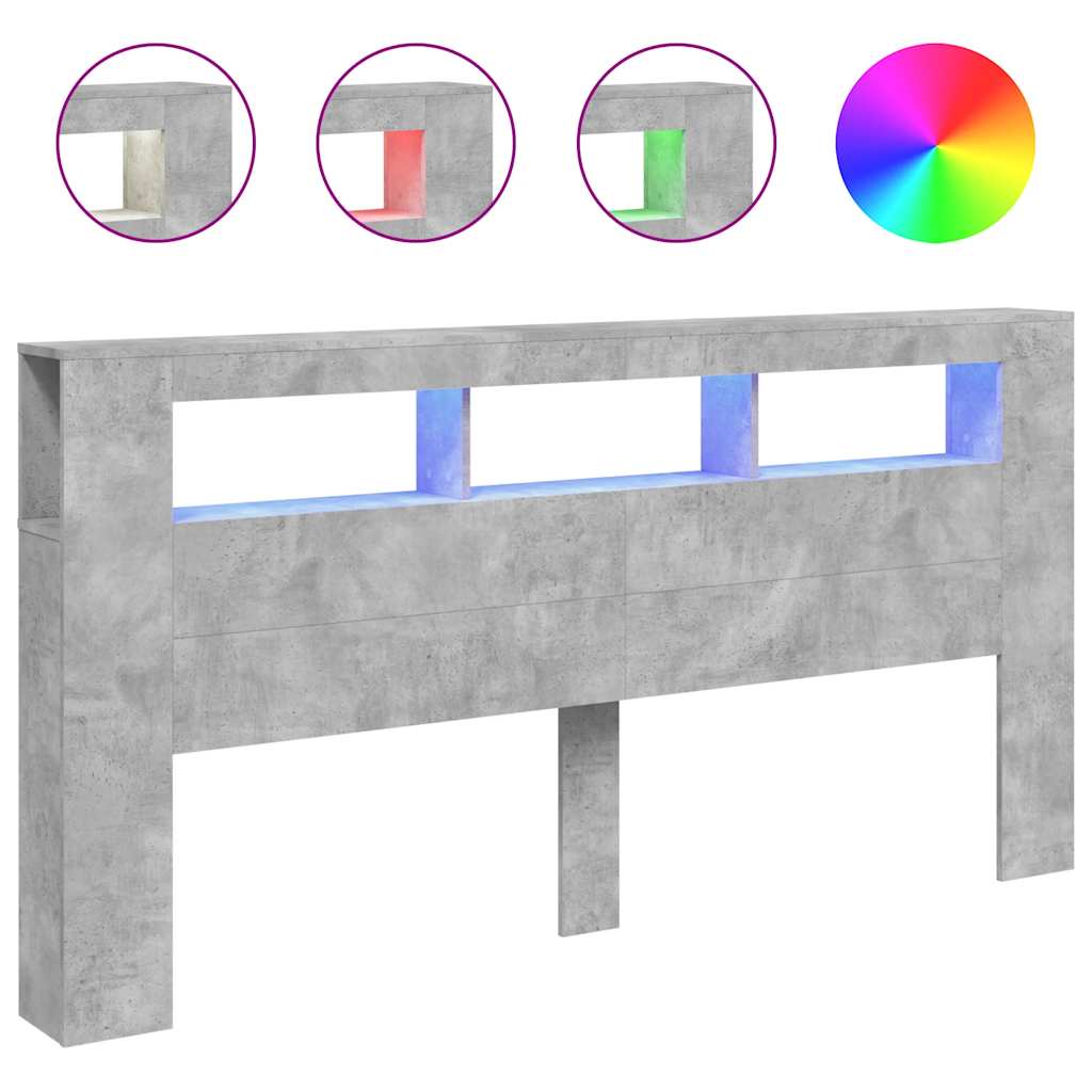 vidaXL Čelo postele s LED betonově šedé 200 x 18,5 x 103,5 cm kompozit