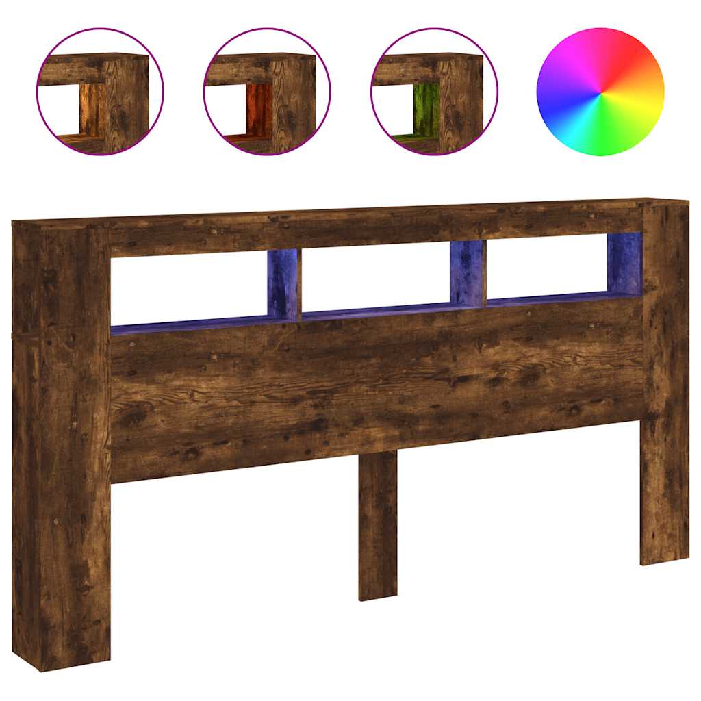 vidaXL Čelo postele s LED kouřový dub 200 x 18,5 x 103,5 cm kompozit