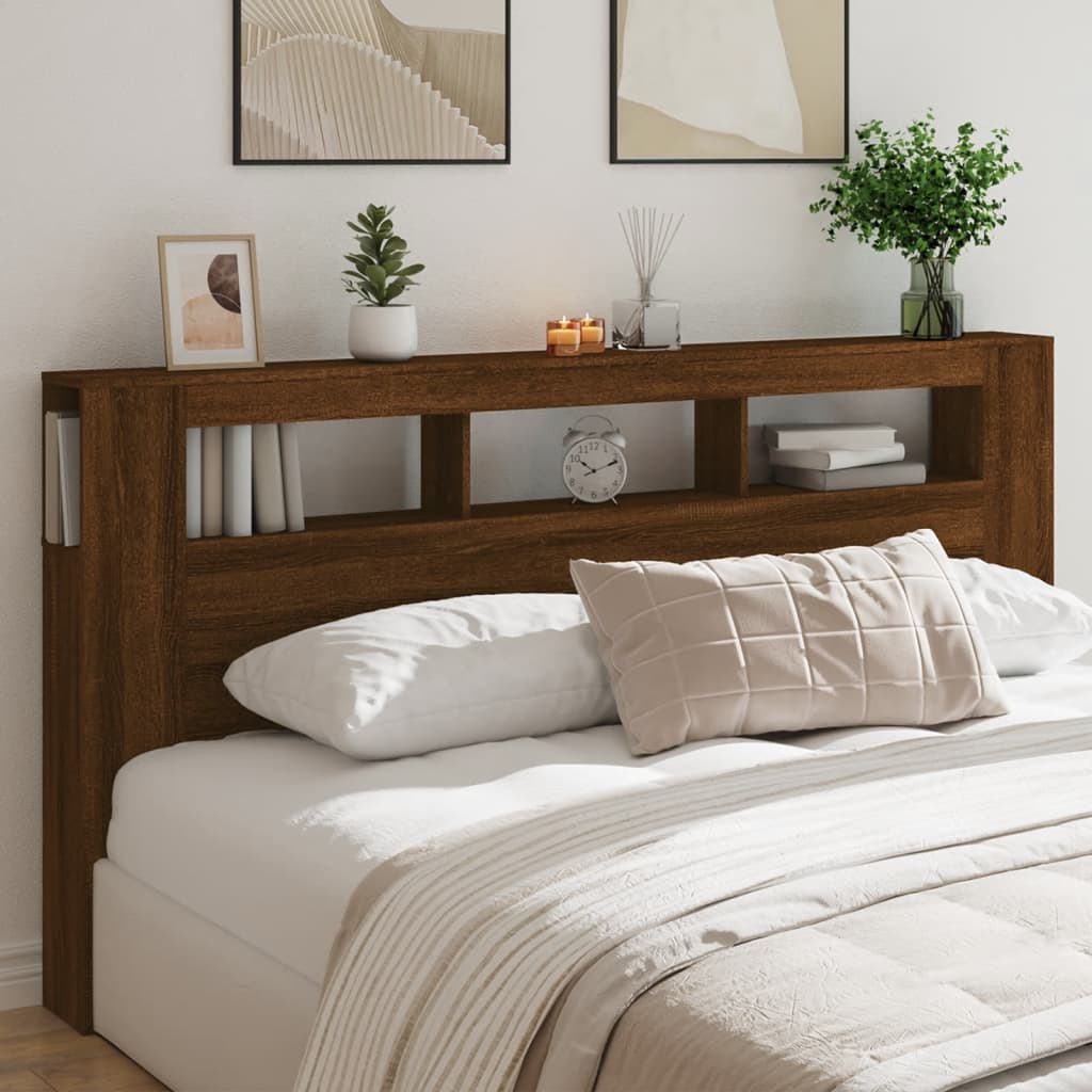 vidaXL Tăblie de pat LED stejar maro 200x18,5x103,5 cm lemn prelucrat