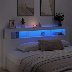LED posteljno vzglavje belo 220x18,5x103,5 cm inženirski les