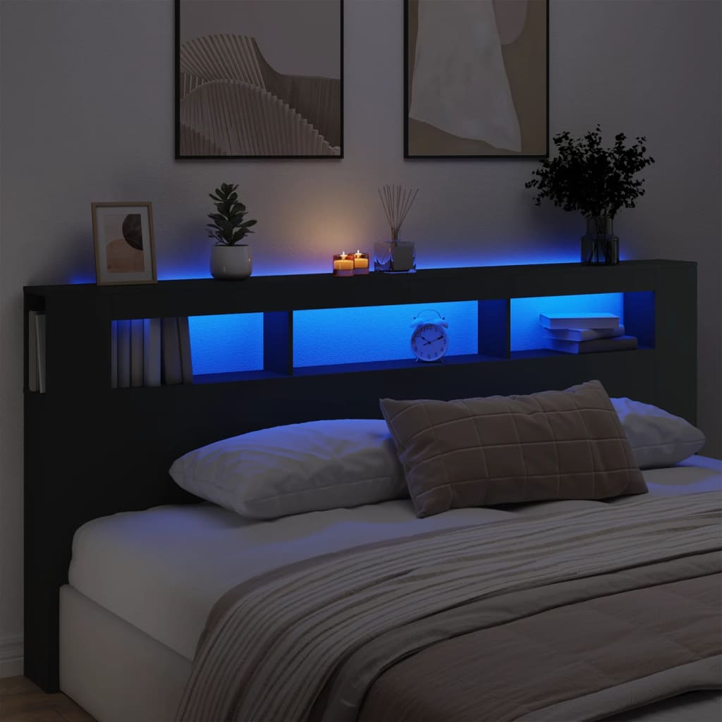 vidaXL Tête de lit à LED noir 220x18,5x103,5 cm bois d'ingénierie