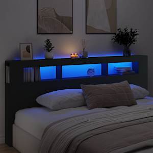 LED posteljno vzglavje črno 220x18,5x103,5 cm inženirski les