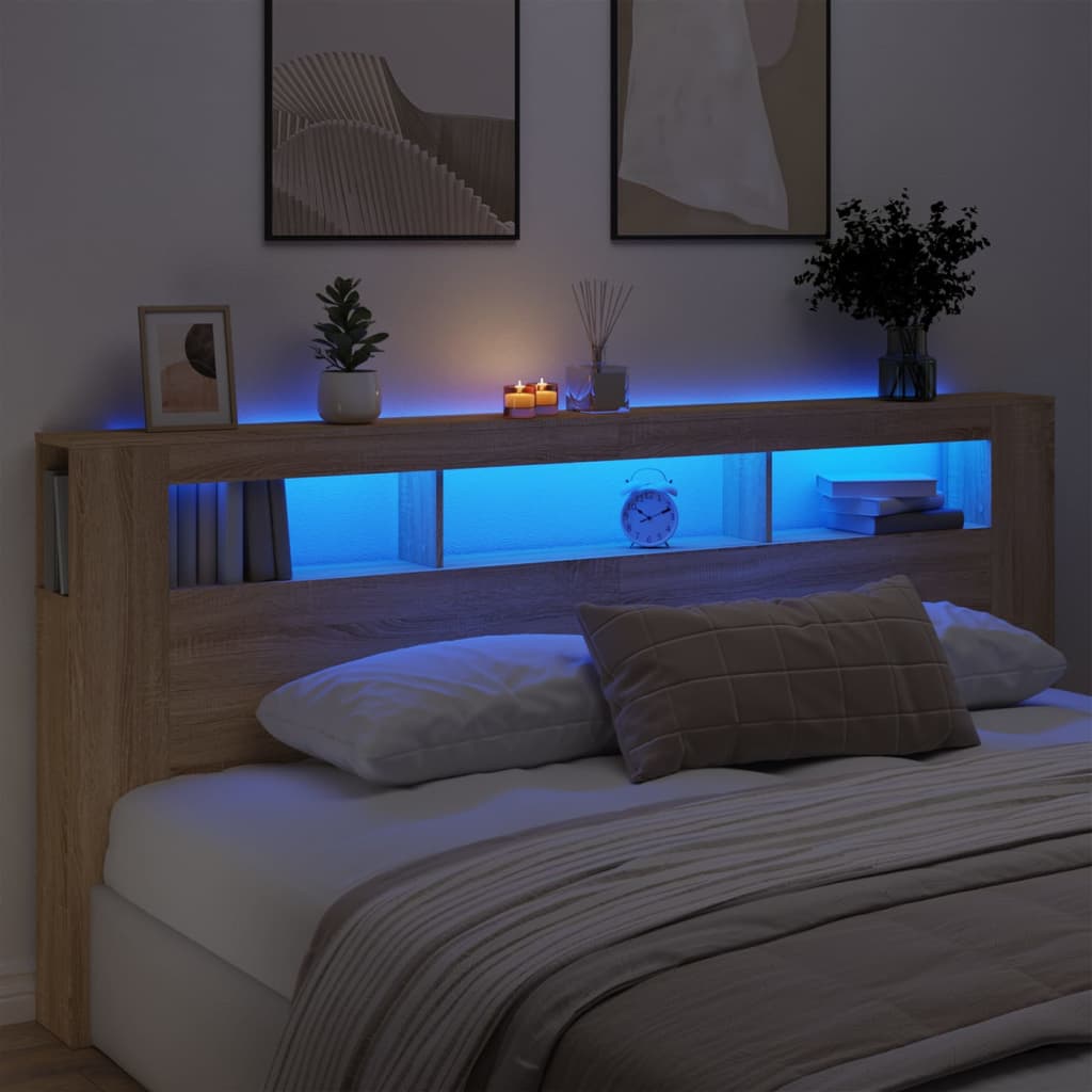 vidaXL Tăblie de pat cu LED, stejar sonoma, 220x18,5x103,5 cm, lemn