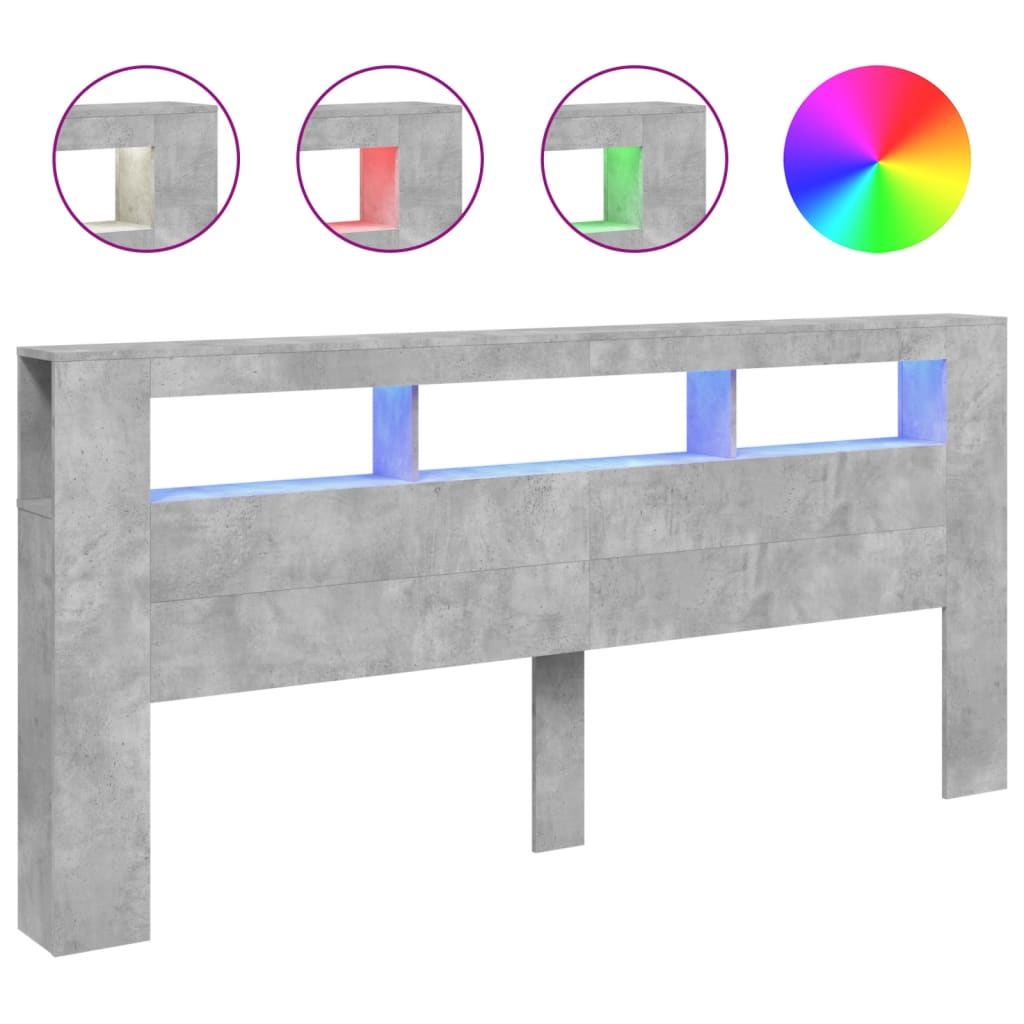 vidaXL Čelo postele s LED betonově šedé 220 x 18,5 x 103,5 cm kompozit