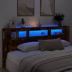 LED posteljno vzglavje dimljen hrast 220x18,5x103,5 cm inž. les