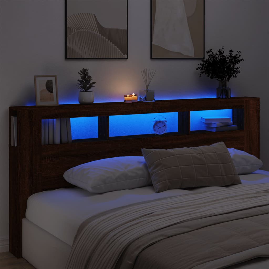 vidaXL Tăblie de pat cu LED, stejar maro, 220x18,5x103,5 cm, lemn