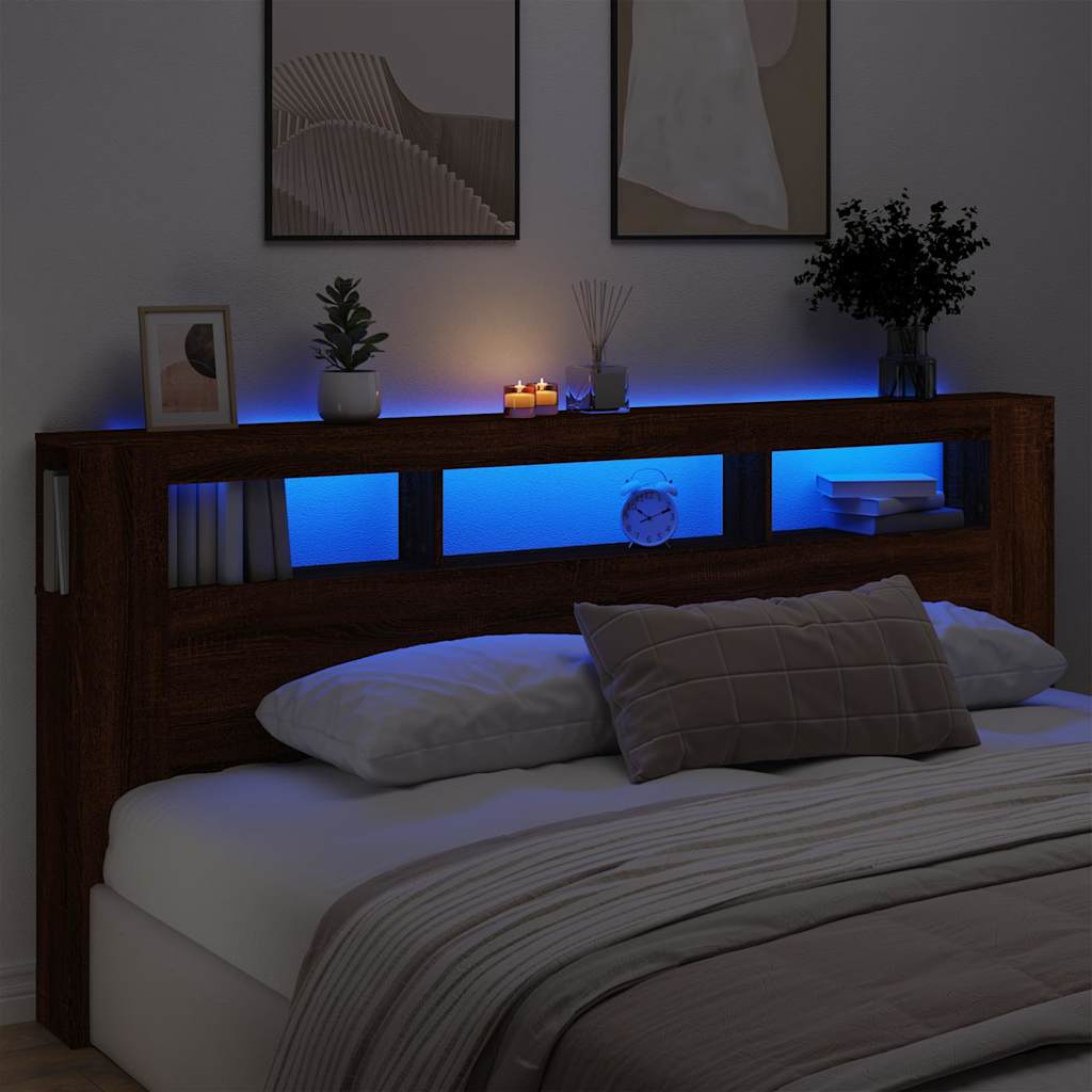 vidaXL Tăblie de pat cu LED, stejar maro, 220x18,5x103,5 cm, lemn
