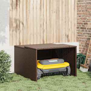 Garaža za robotsko kosilnico rjava 86x90x52/57 cm poli ratan