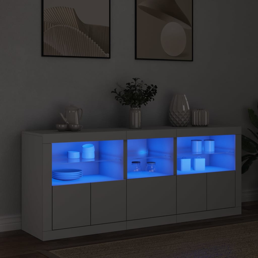 vidaXL Servantă cu lumini LED, alb, 162x37x67 cm