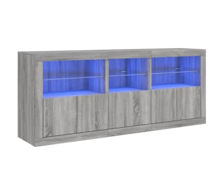 vidaXL sk&aelig;nk med LED-lys 162x35x75 cm gr&aring; sonoma-eg