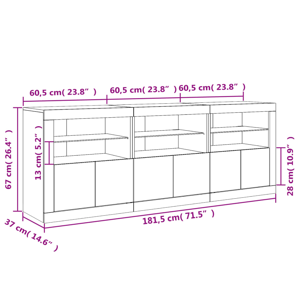 Příborník s LED osvětlením bílý 181,5 x 37 x 67 cm - obrázek 17