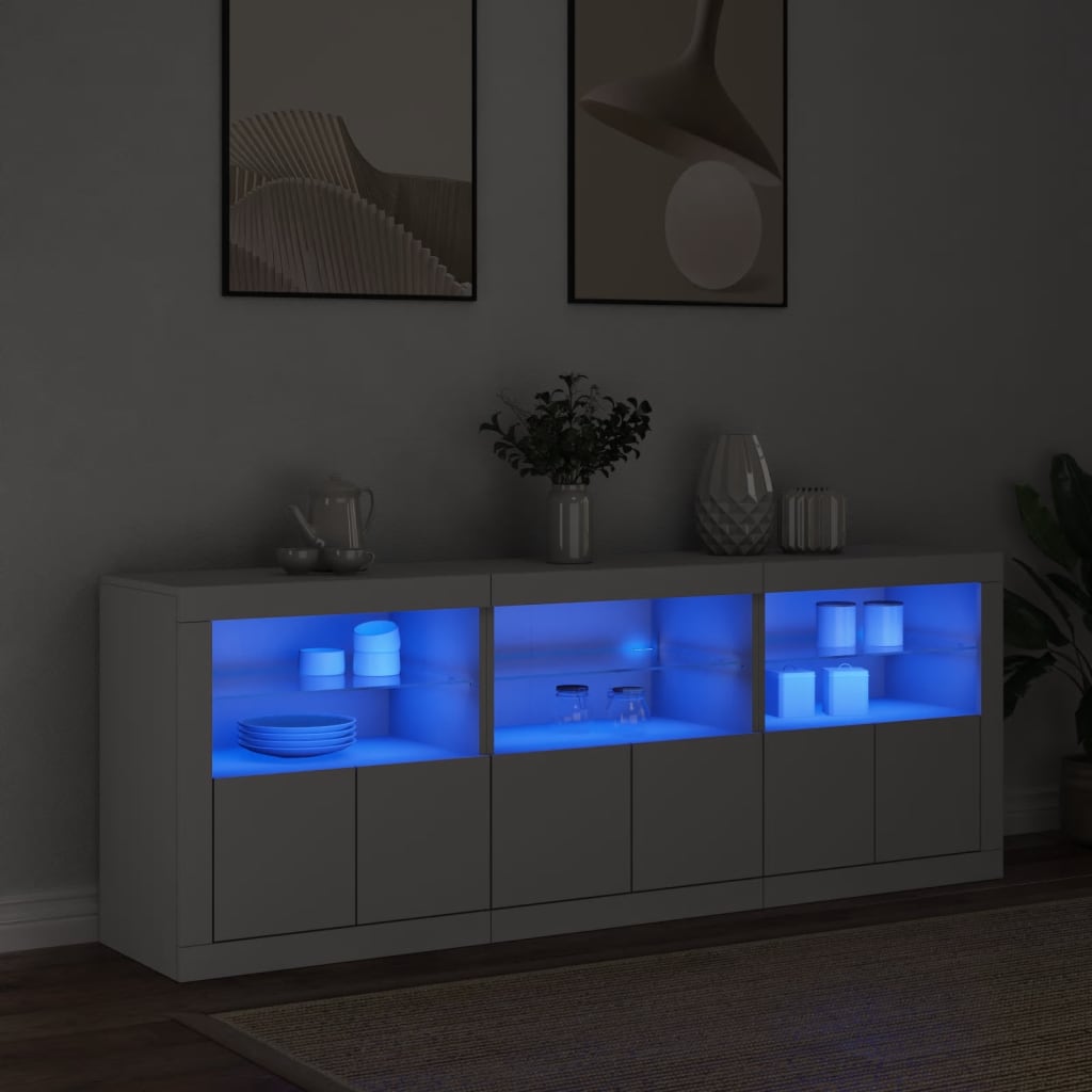 vidaXL Sideboard mit LED-Leuchten Weiß 181,5x37x67 cm