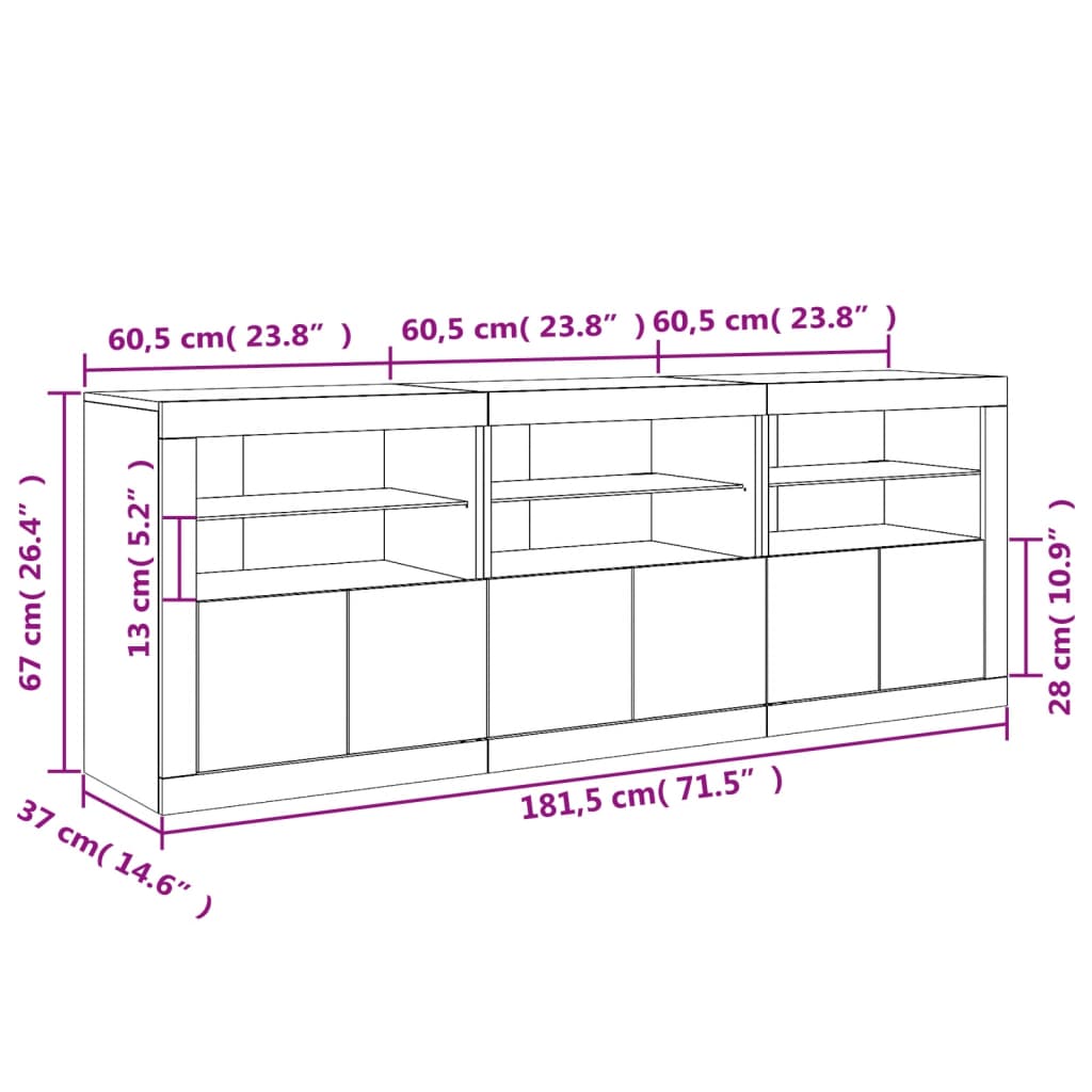 Příborník s LED osvětlením dub sonoma 181,5 x 37 x 67 cm - obrázek 17