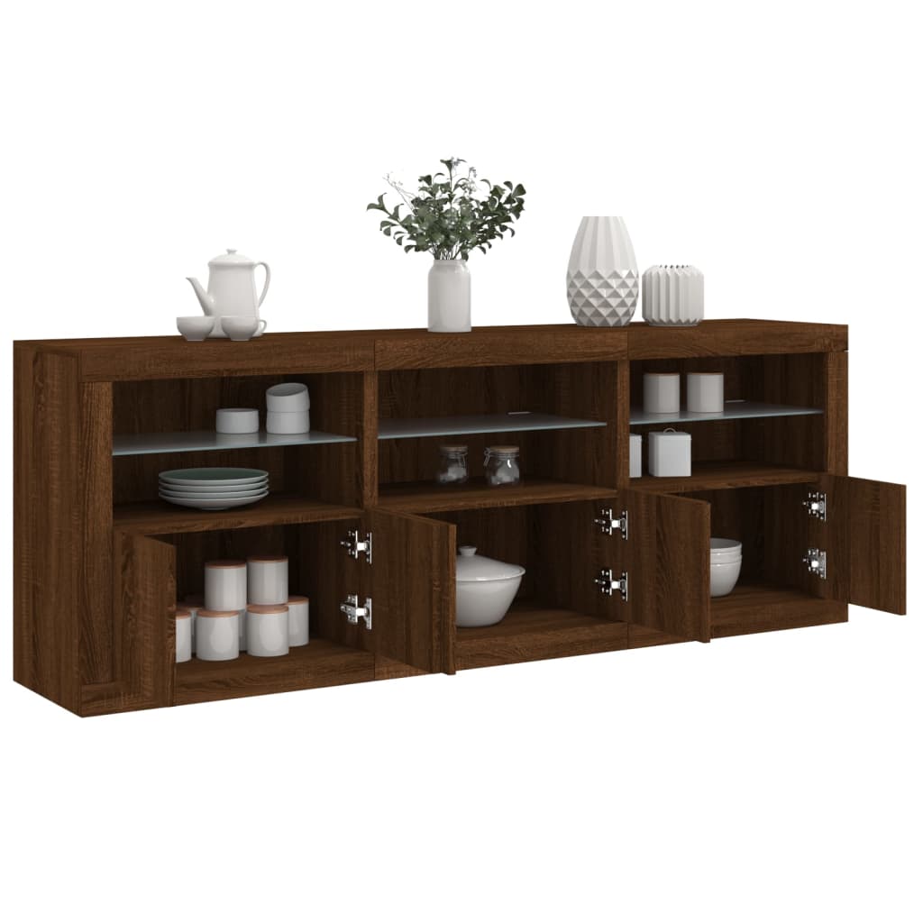 vidaXL Sideboard mit LED-Leuchten Braun Eichen-Optik 181,5x37x67 cm