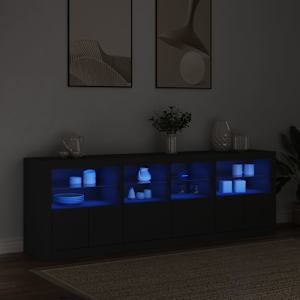 Příborník s LED osvětlením černý 202 x 37 x 67 cm - obrázek 3