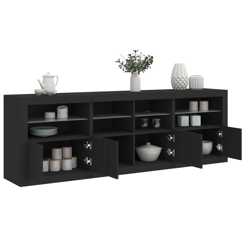 vidaXL Sideboard mit LED-Leuchten Schwarz 202x37x67 cm