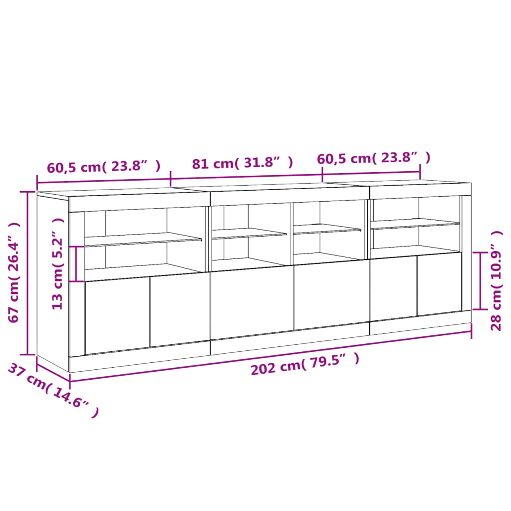 Příborník s LED osvětlením dub sonoma 202 x 37 x 67 cm - obrázek 18