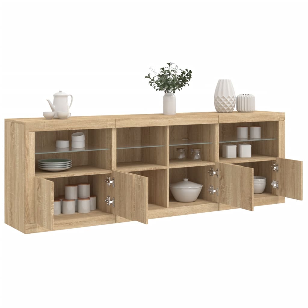 vidaXL Sideboard mit LED-Leuchten Sonoma-Eiche 202x37x67 cm