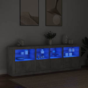 Příborník s LED osvětlením betonově šedý 202 x 37 x 67 cm - obrázek 3