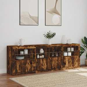 Příborník s LED osvětlením kouřový dub 202 x 37 x 67 cm - obrázek 4