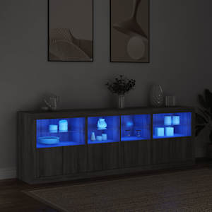 Příborník s LED osvětlením šedý sonoma 202 x 37 x 67 cm - obrázek 3