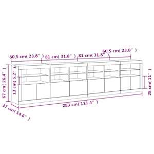 Příborník s LED osvětlením dub sonoma 283 x 37 x 67 cm - obrázek 18