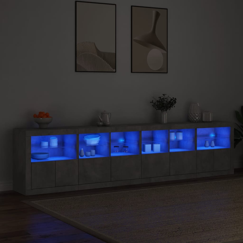 vidaXL Dressoir met LED-verlichting 283x37x67 cm betongrijs