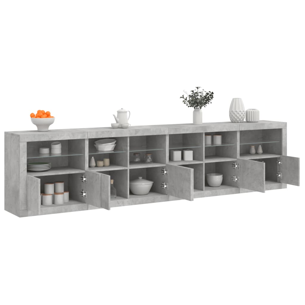 vidaXL Sideboard mit LED-Leuchten Betongrau 283x37x67 cm