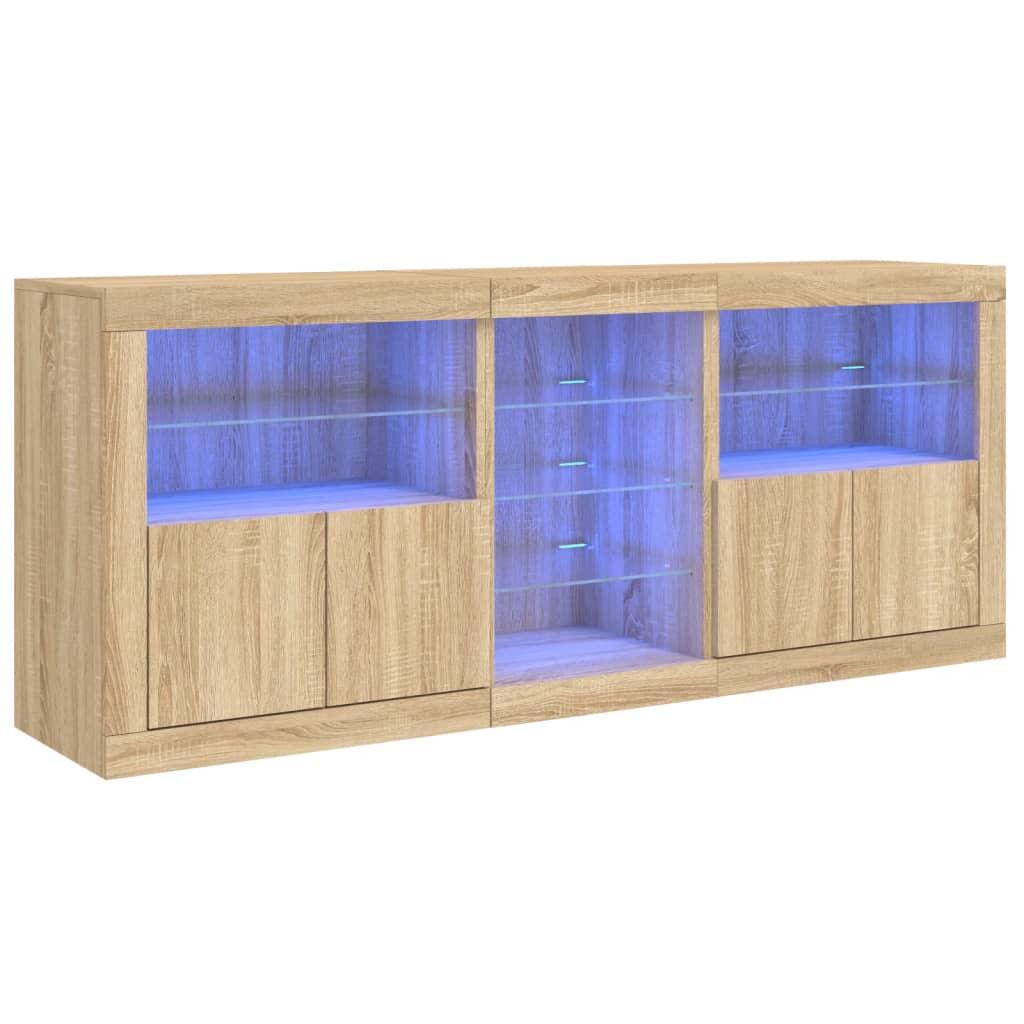 vidaXL Příborník s LED osvětlením dub sonoma 162 x 37 x 67 cm